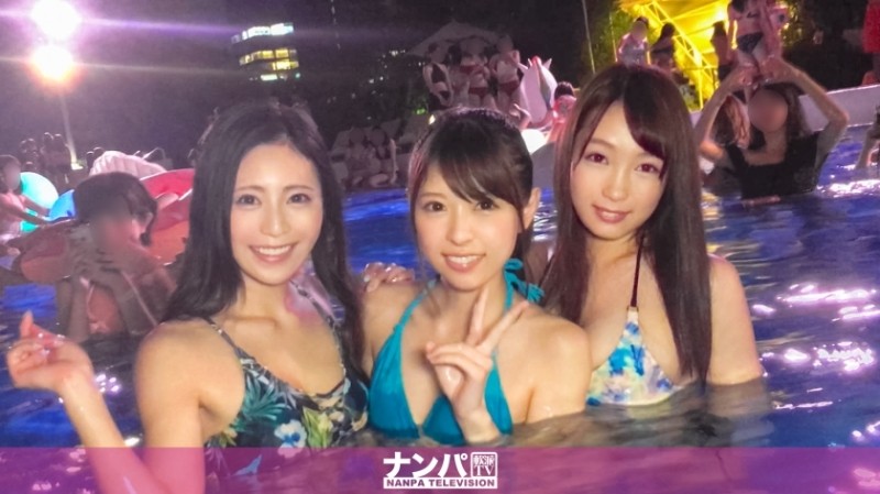 200GANA-1851 Picking up the cutting-edge "erotic cute" amateur girls trio who are crisp in the night pool, taking them to the hotel, defeating the big orgy 6P Saddle!